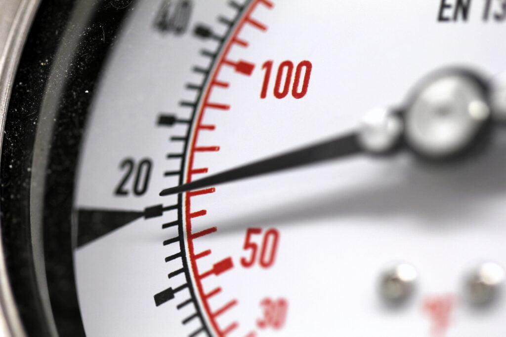 A close-up of a pressure gauge