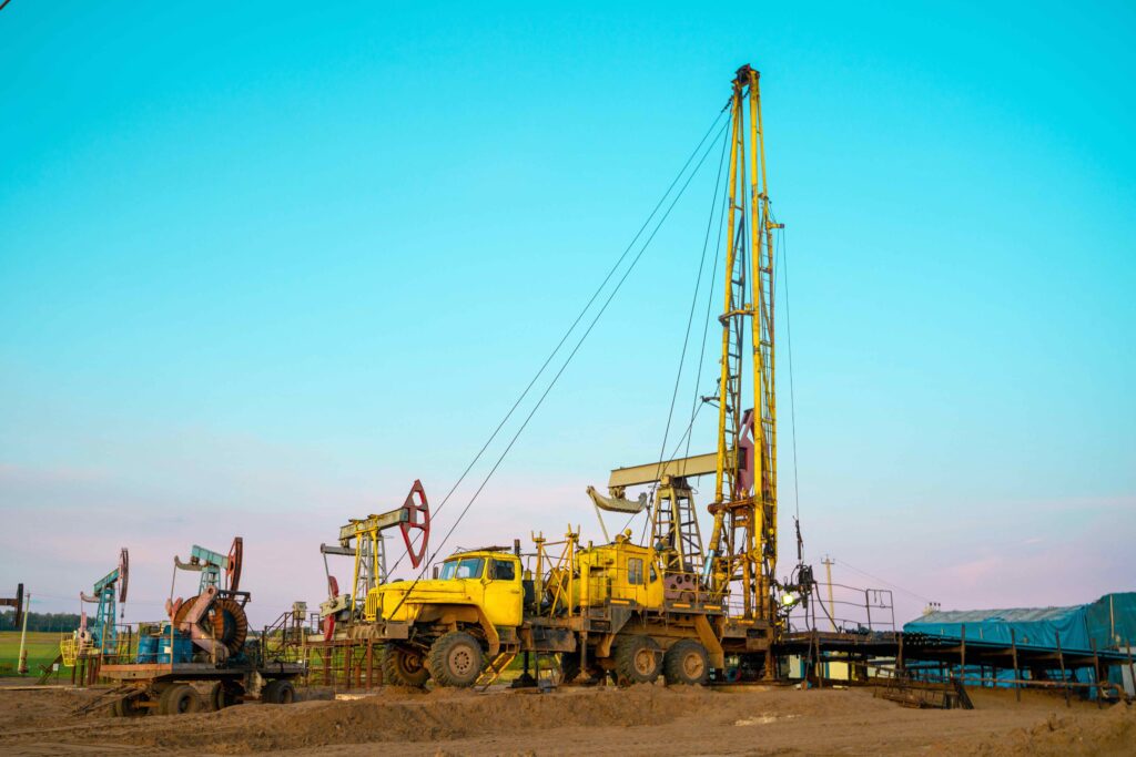 A workover rig performing maintenance on a well