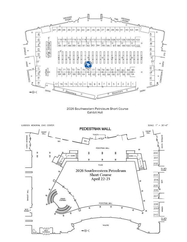 Map of the 2026 Southwestern Petroleum Short Course Exhibit Hall